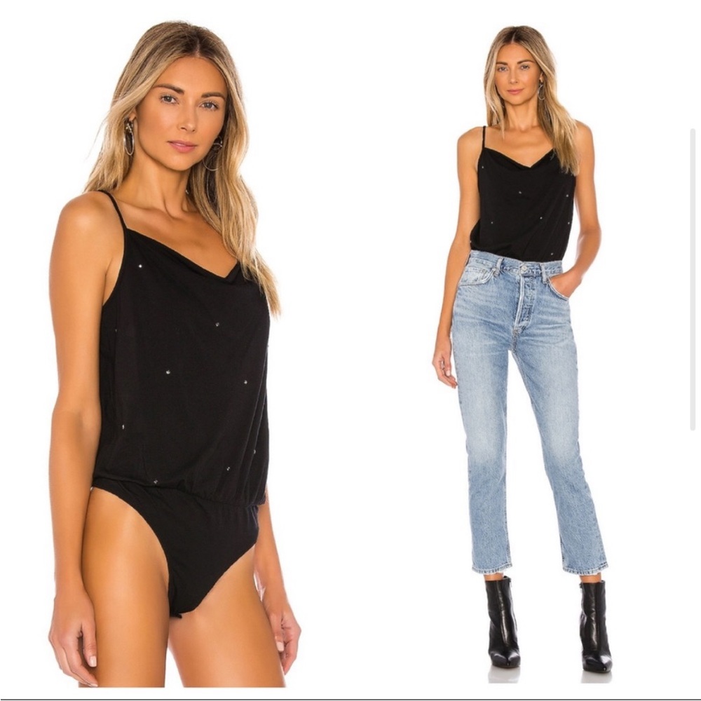 N:Philanthropy Rhinestone Embellished Black Bodysuit